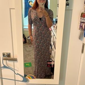 “A New Day” dress size M. Floral print. Floor length. Zipper on side.